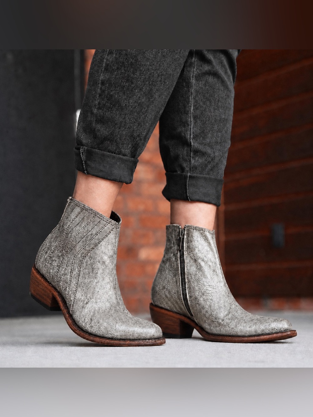 LIBERTY Black Ginger Buffed Metal Leather Western Ankle Booties NAT Box Dust Bag